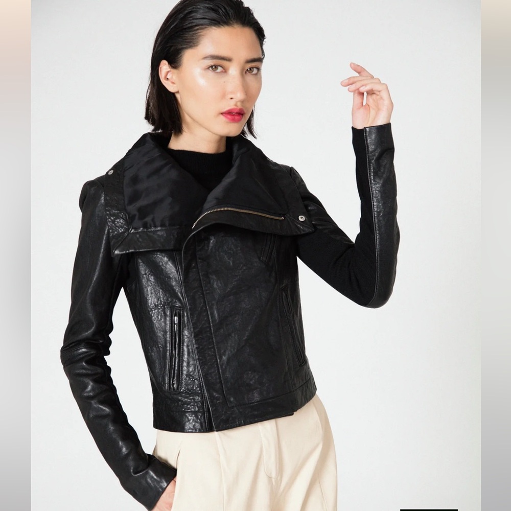 RESERVED LISTING Veda Black Leather Jacket Max Classic Large L Lambskin Moto - Picture 3 of 15